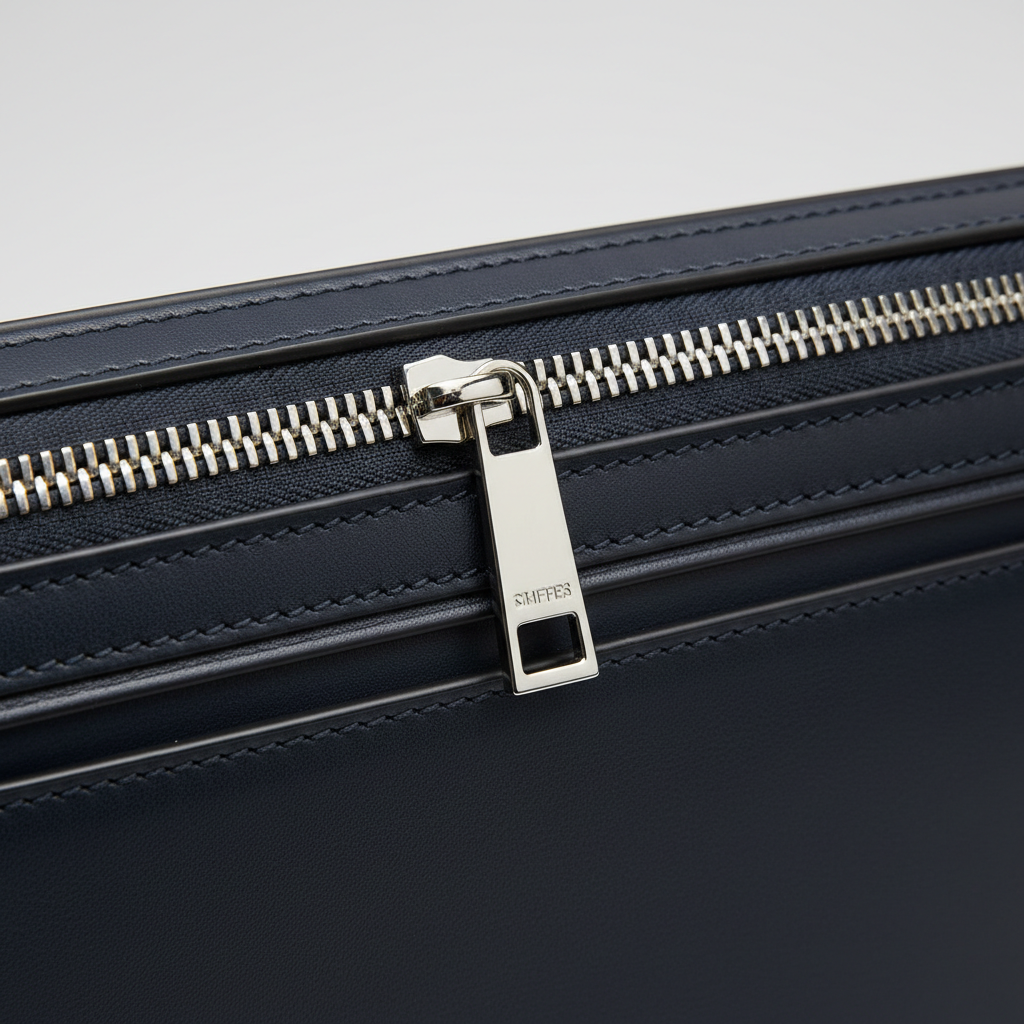 Executive Slim Briefcase in Navy Executive Blue – Leather & Hardware Detail