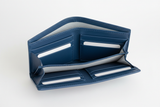 Executive Compact Wallet in Blue, open interior view