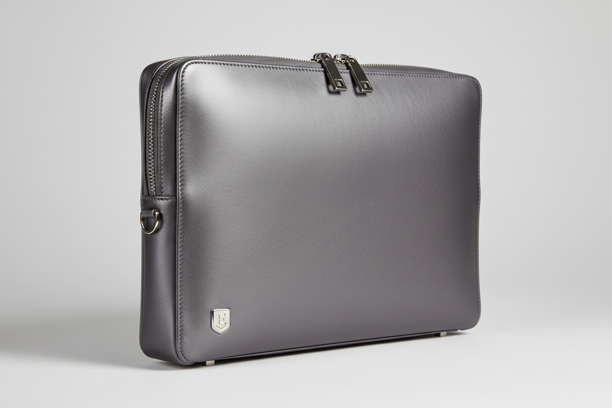 Executive Slim Briefcase in Slate Pewter Grey – Side Angle