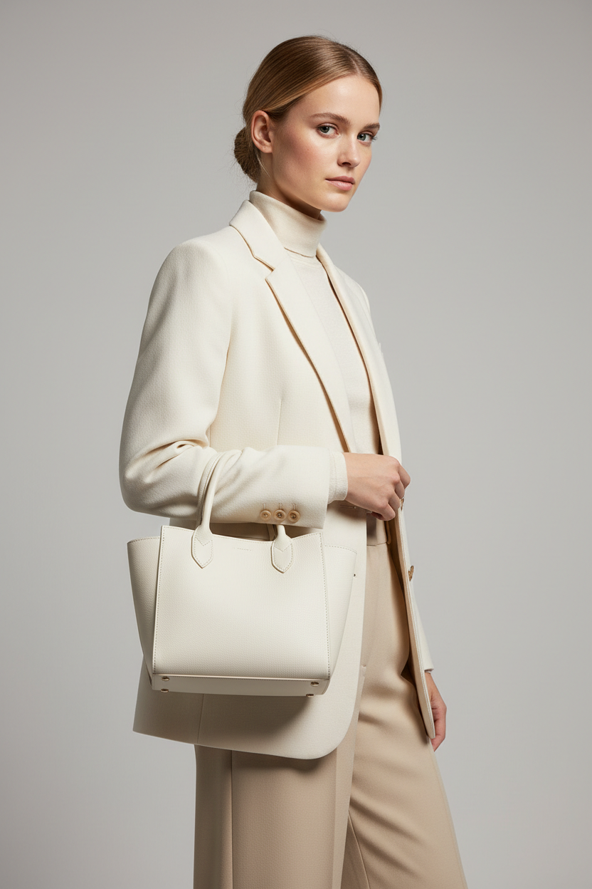 Scandinavian Mini Tote in Nordic Snow Cream – Female Model