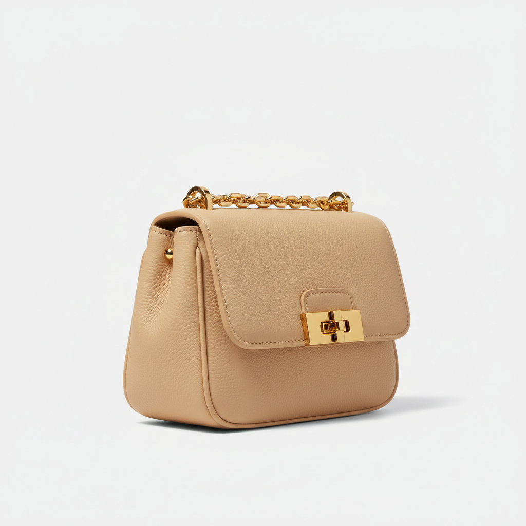 Sculpted Mini Designer Bag in Vanilla Ash Beige – Side Angle
