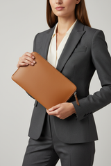 Contemporary Tech Sleeve Pochette in Camel Dune Tan Italian Saddle Leather – Professional Model