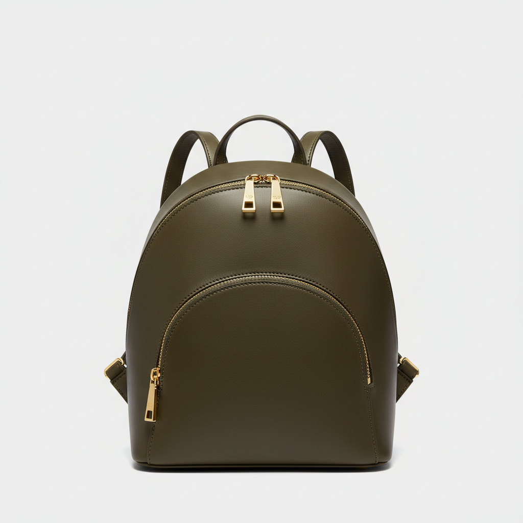 Premium Leather Women's Backpack - Timber Leaf Olive Front View