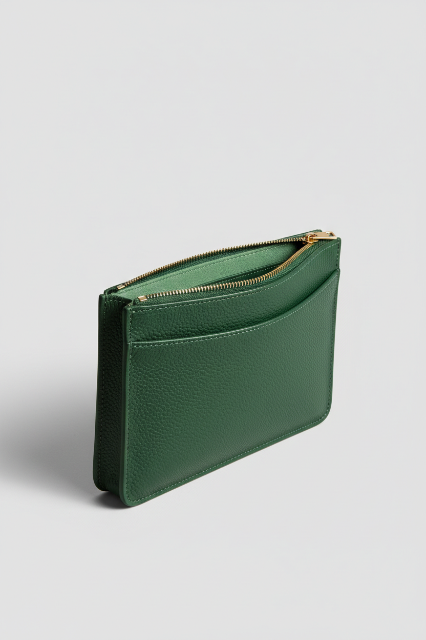 Elite Office Carry Pochette in Emerald Pine Green Luxury Utility Leather – Interior View