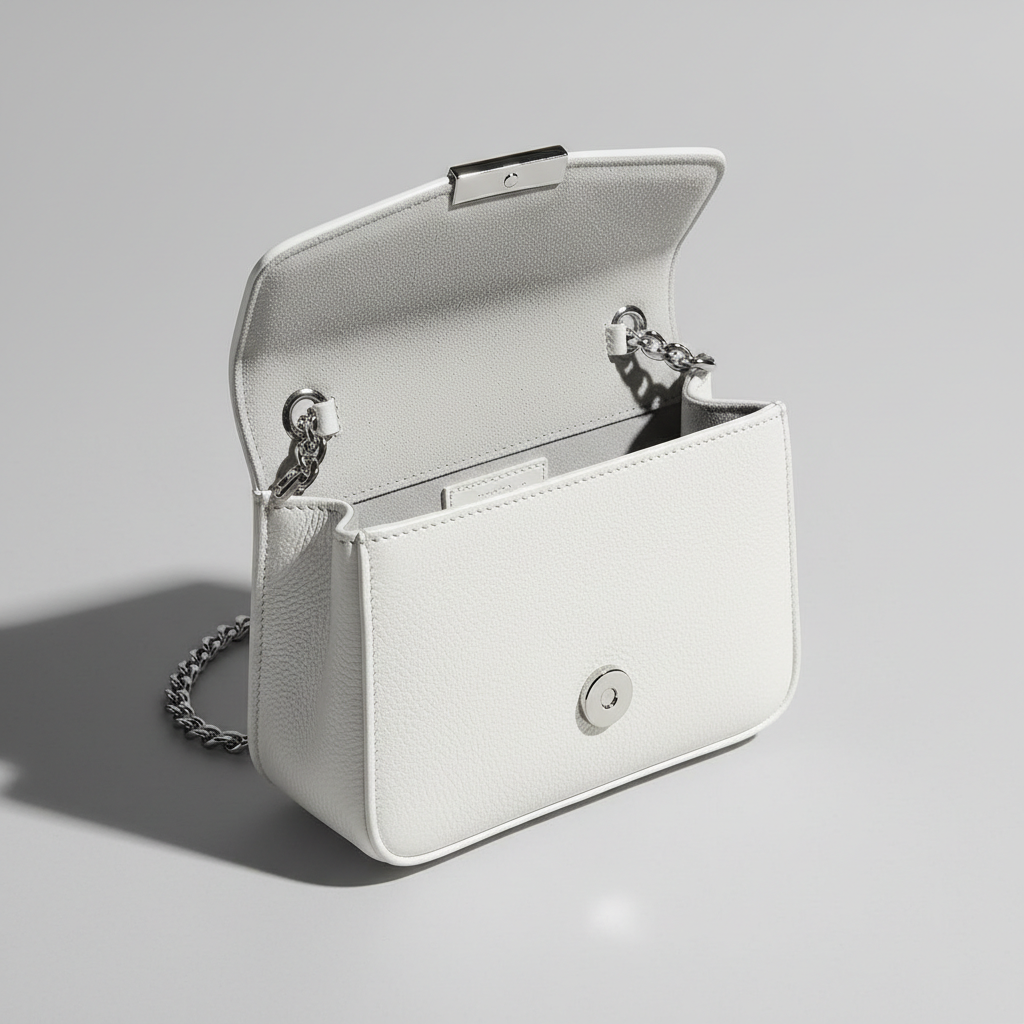 Contemporary Mini Flap Bag in Glacier Pearl White – Interior View