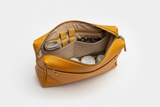 Premium Leather Utility Pouch in Yellow, open zipper compartment view