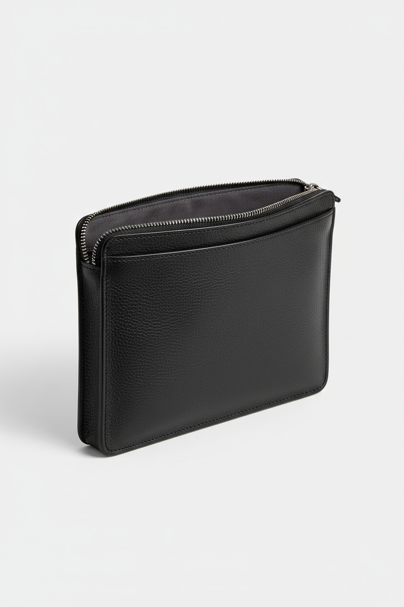 Quiet Luxury Tablet Pochette in Velvet Eclipse Black Premium Soft Grain Leather – Interior View