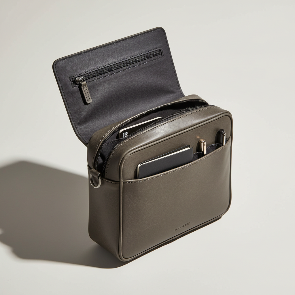 Urban Professional Crossbody Bag in Shadow Iron Grey Brushed Grain Leather – Interior View
