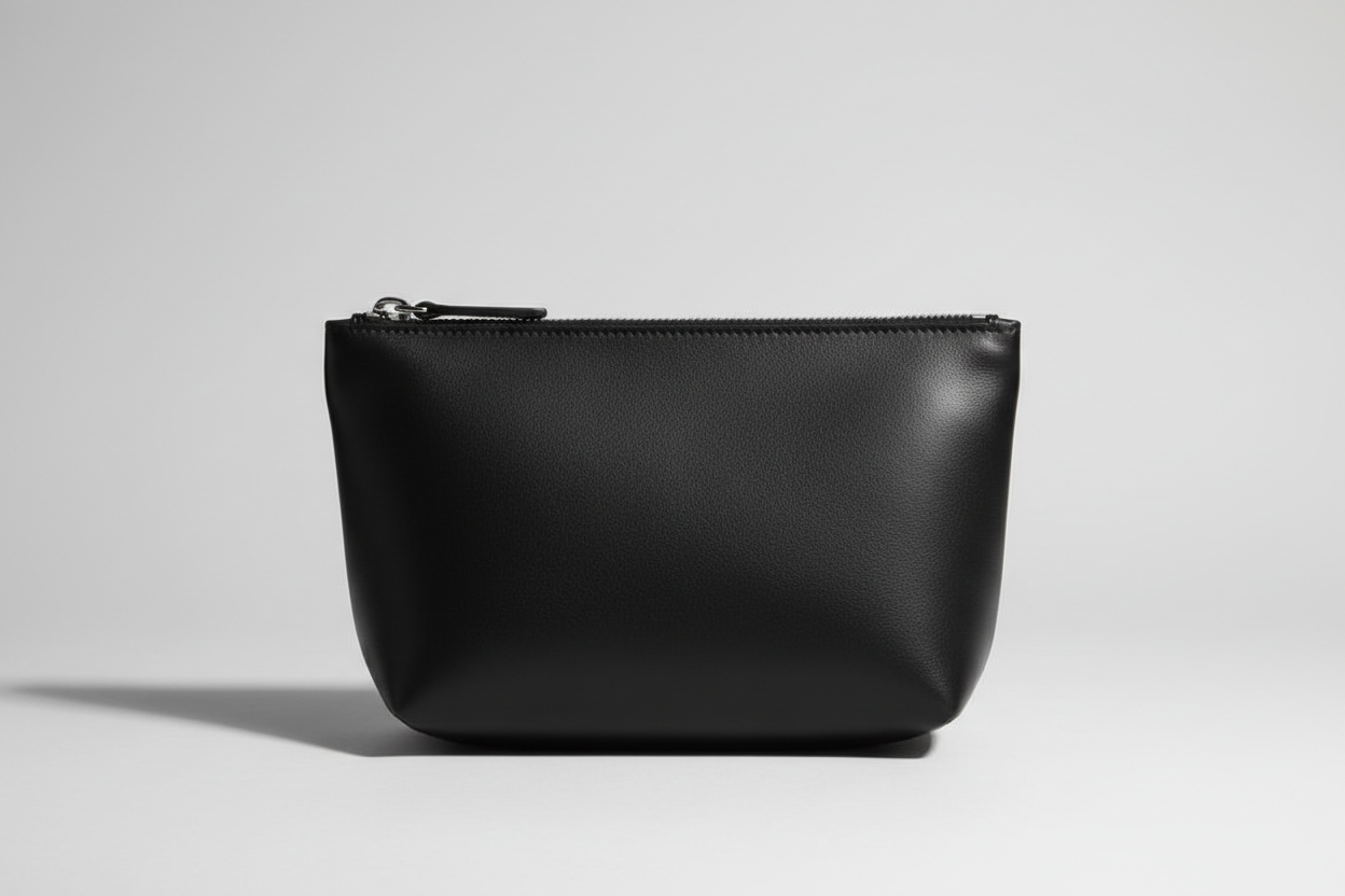 Minimal Luxury Pouch in Black, front view