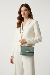 Contemporary Mini Flap Bag in Lagoon Mist Teal – Female Model
