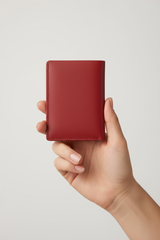 Hand holding Minimal Card Wallet in Red