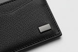 Luxury Essential Card Holder in Velvet Phantom Noir, pebbled leather and hardware close-up