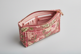 Signature Utility Pouch in Floral and Pink, open zipper compartment view