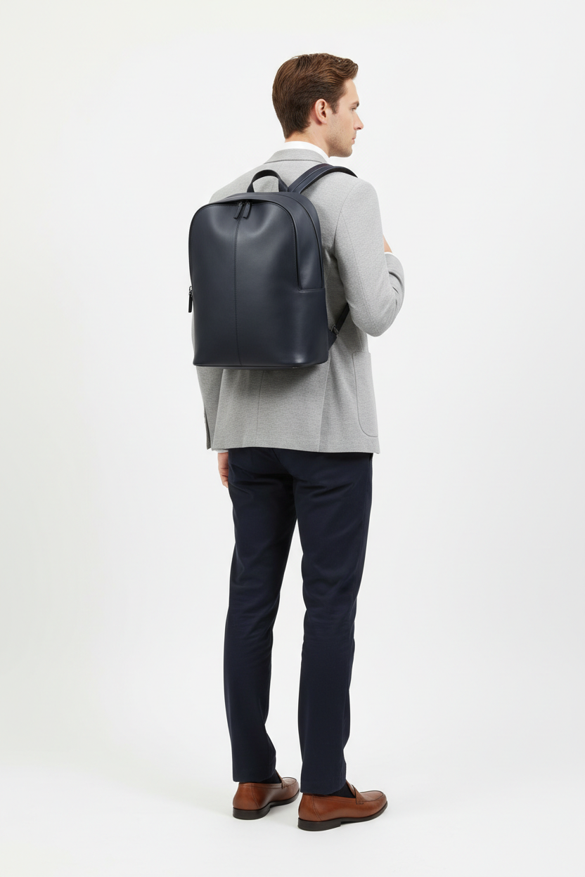 Metropolitan Business Backpack in Midnight Harbor Navy Water-Resistant Luxe Leather – Professional Model