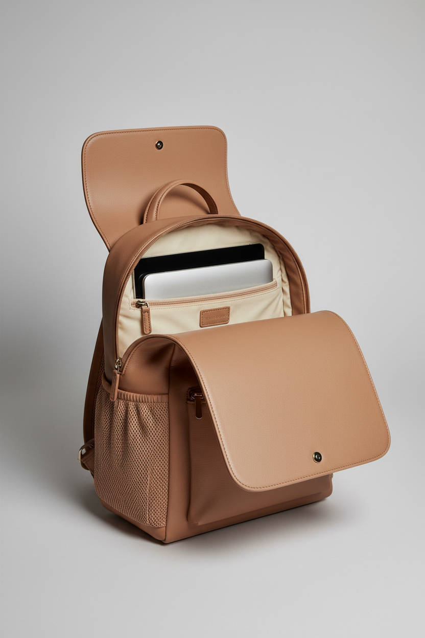 Metropolitan Fashion Backpack in Desert Sand Glow Premium Smooth Leather – Interior View