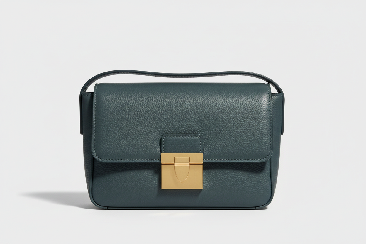 Contemporary Flap Shoulder Bag in Muted Teal, front view