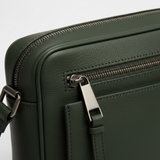Modern Laptop Messenger Bag in Carbon Moss Green – Leather & Hardware Detail