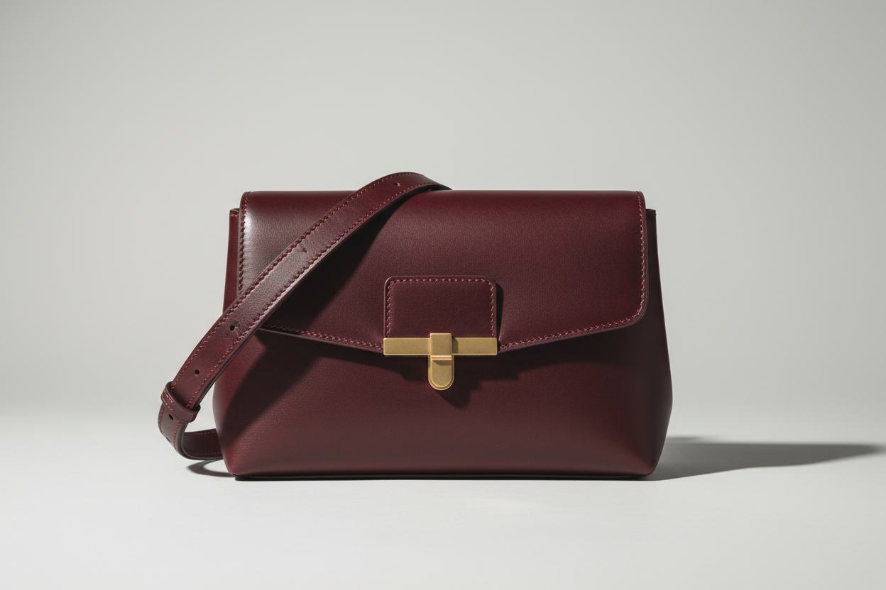 Contemporary Flap Shoulder Bag in Deep Burgundy, front view
