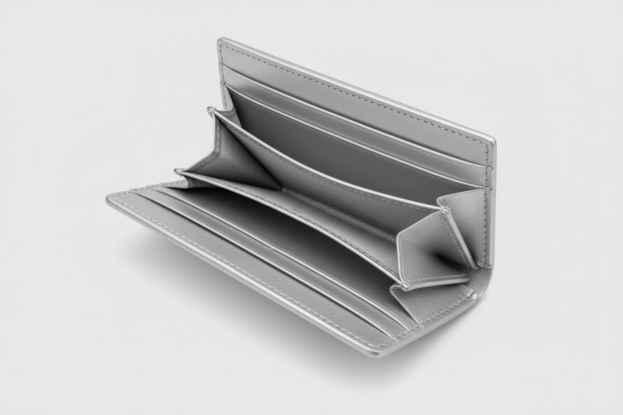 Minimal Card Wallet in Silver, open interior with card slots