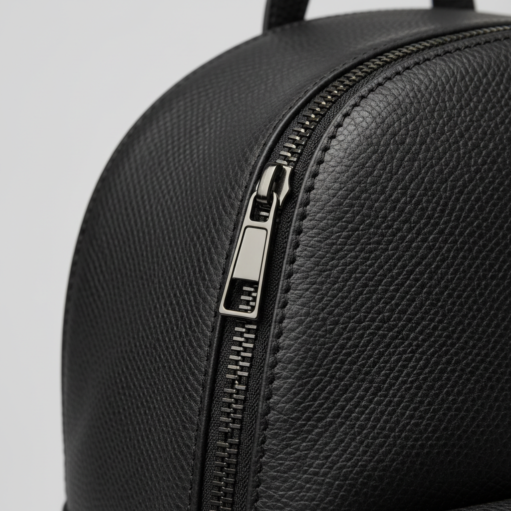 Eclipse Noir Carbon — Leather & Zipper Close-up