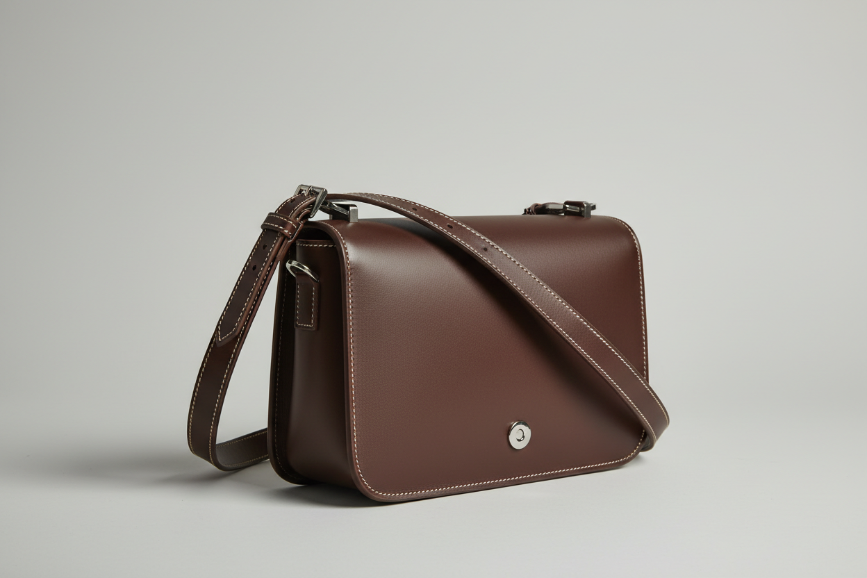 Soft Matte Shoulder Bag in Deep Walnut, side angle view