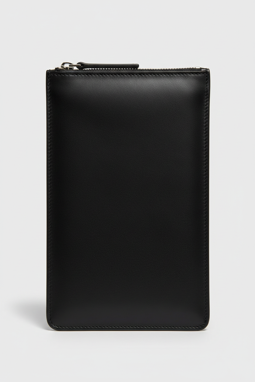 Elite Office Carry Pochette in Jetstone Black Refined Office Leather – Leather & Zipper Detail