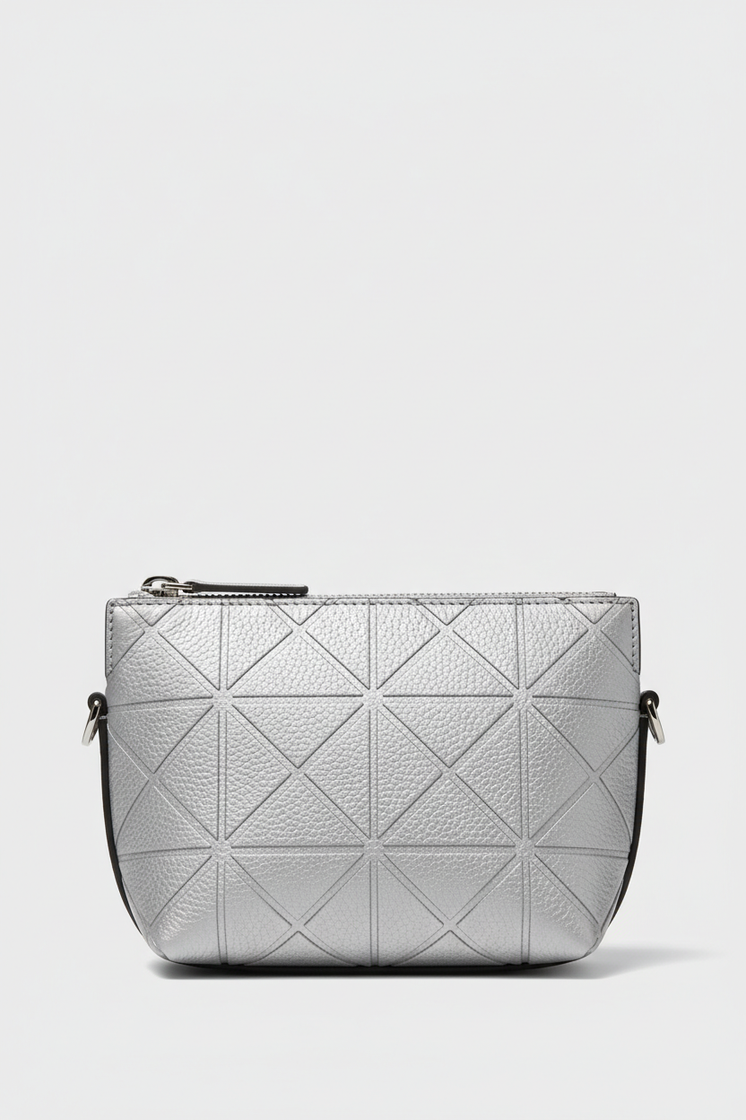Minimal Luxe Pouch in Geometric and Silver, front portrait view