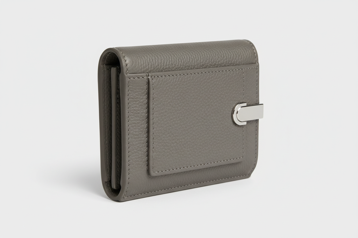 Urban Everyday Wallet in Gray and Silver, side angle view