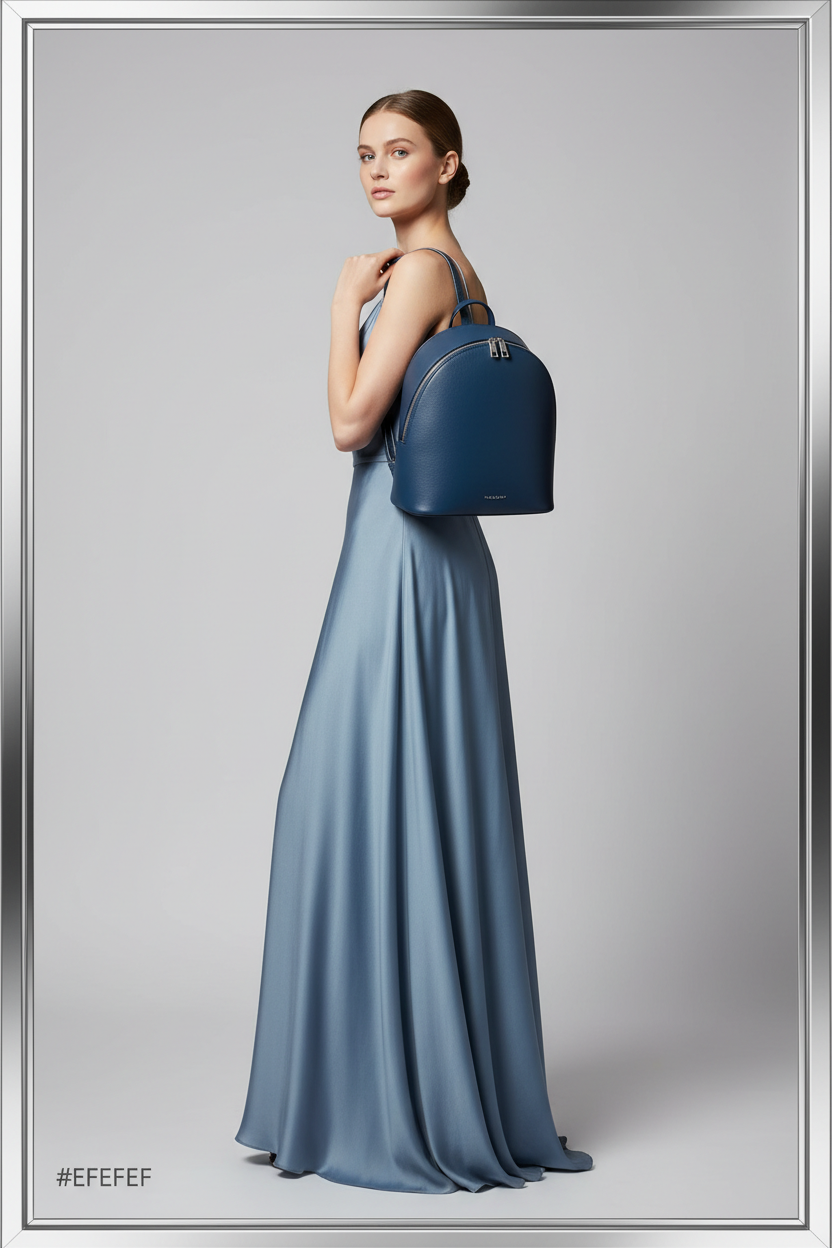 Premium Leather Women's Backpack - Frozen Ocean Blue Model Shot