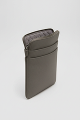 Contemporary Tech Sleeve Pochette in Obsidian Shadow Grey Soft Pebbled Leather – Interior View