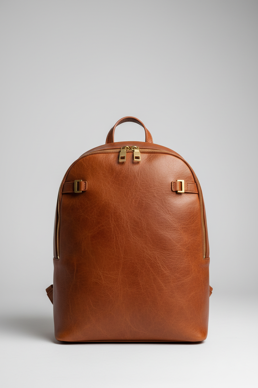 Metropolitan Business Backpack in Earthwood Chestnut Natural Tumbled Leather – Front View