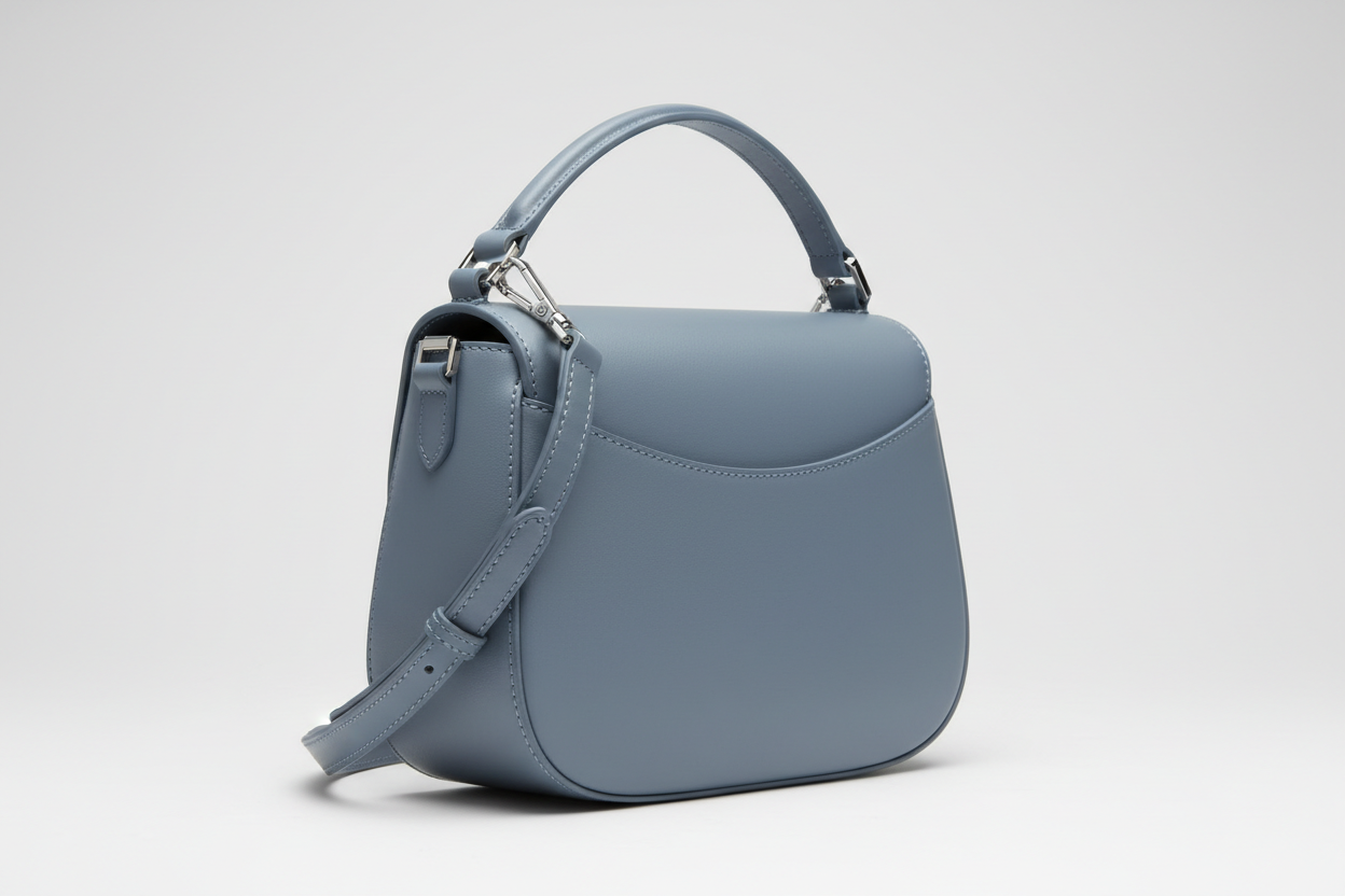 Soft Curve Shoulder Bag in Dusty Blue, side angle view