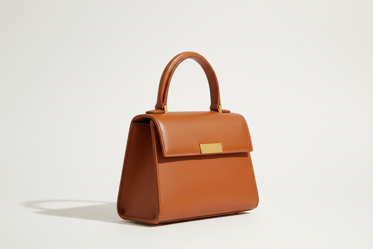 Mini Luxe Top-Handle Bag in Cinnamon Brown, side angle view