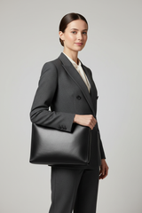 Premium Zip Work Portfolio in Onyx Steel Black Smooth Executive Leather – Professional Model