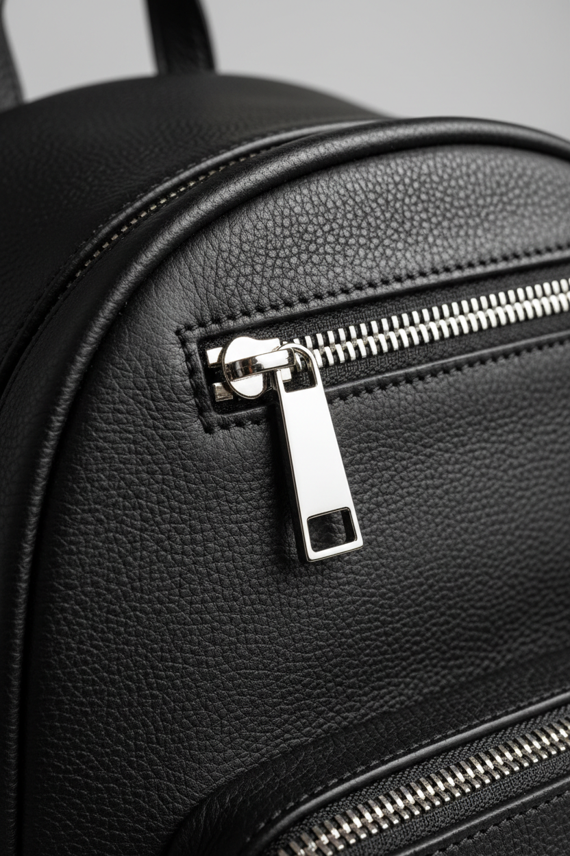 Elegant Everyday Women's Backpack in Velvet Shadow Black Matte Executive Leather – Leather & Zipper Detail