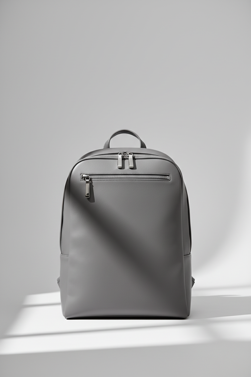 Metropolitan Business Backpack in Granite Mist Grey Refined Matte Leather – Front View