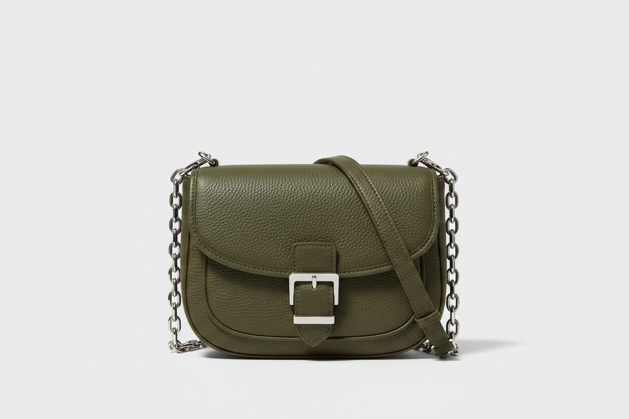 Soft Curve Shoulder Bag in Olive Green, front view