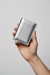 Hand holding Minimal Card Wallet in Silver