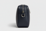 Modern Travel Pouch in Navy and Silver, side angle view