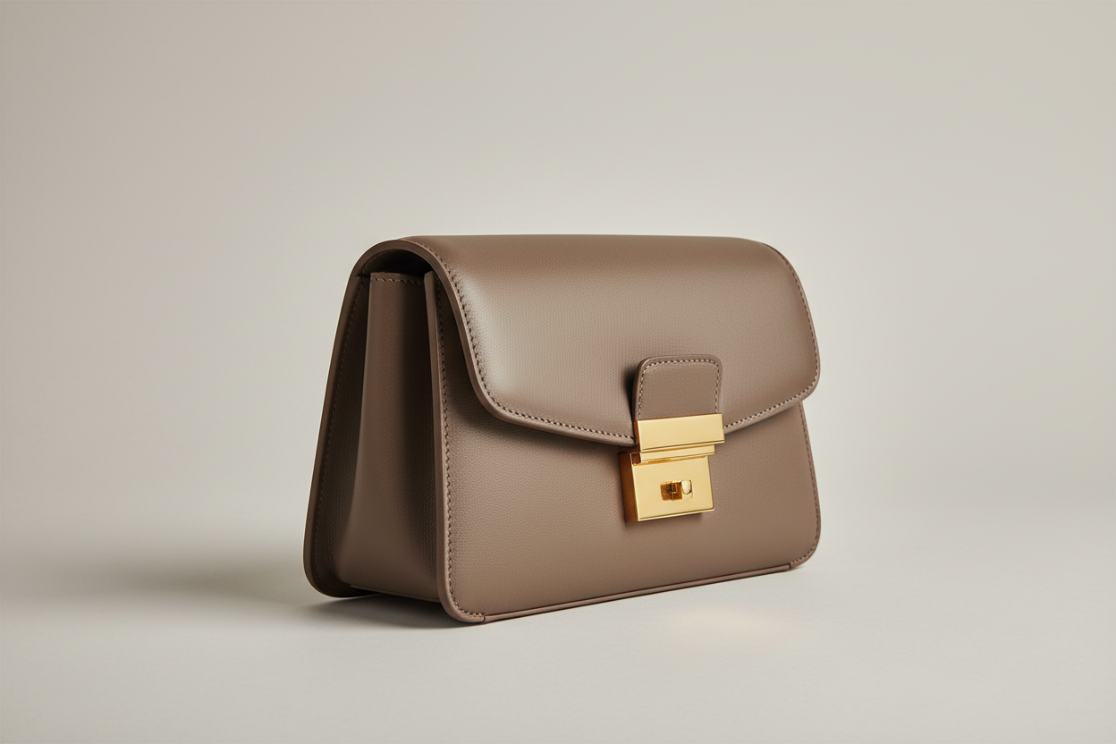 Contemporary Flap Shoulder Bag in Ash Mocha, side angle view