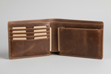Luxury Long Wallet in Bronze, open interior with card slots and bill compartment