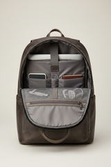 Metropolitan Business Backpack in Dark Alloy Charcoal Rugged Premium Leather – Laptop Compartment