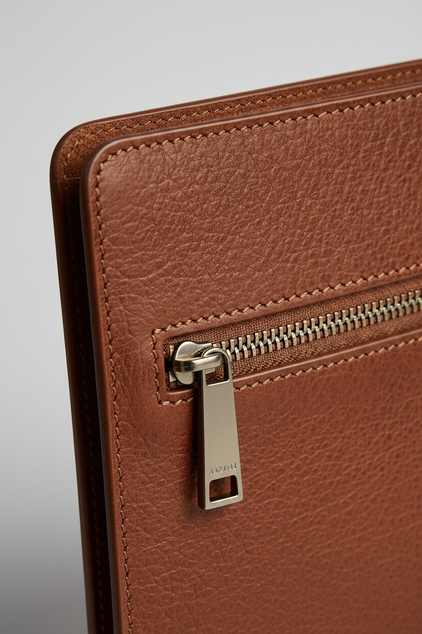 Elite Leather Document Holder in Claystone Brown Hand-Finished Grain Leather – Leather Detail