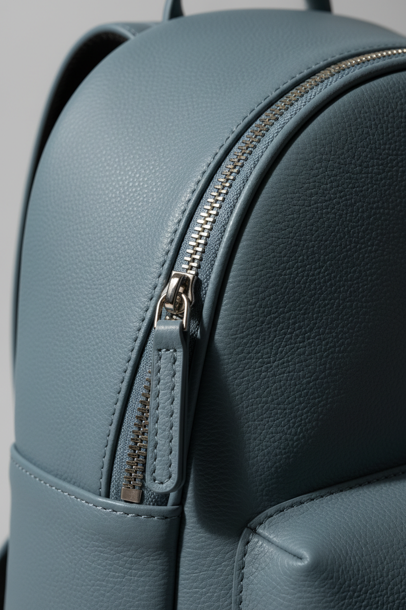 Metropolitan Fashion Backpack in Baltic Mist Blue Soft Touch Leather – Leather & Zipper Detail