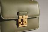 Minimal Luxe Shoulder Bag in Sage Green, leather and hardware close-up