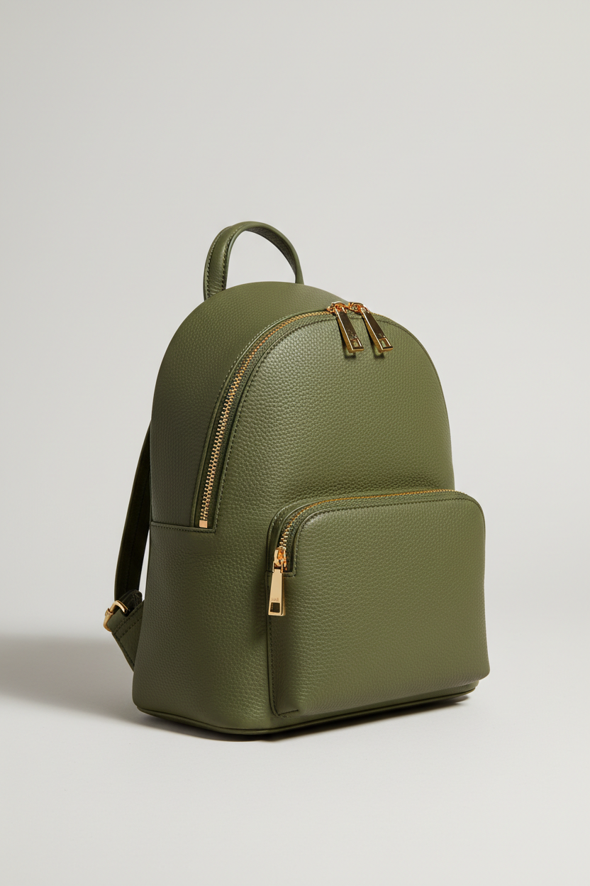 Elegant Everyday Women's Backpack in Moss Valley Green Soft Natural Leather – Side Angle