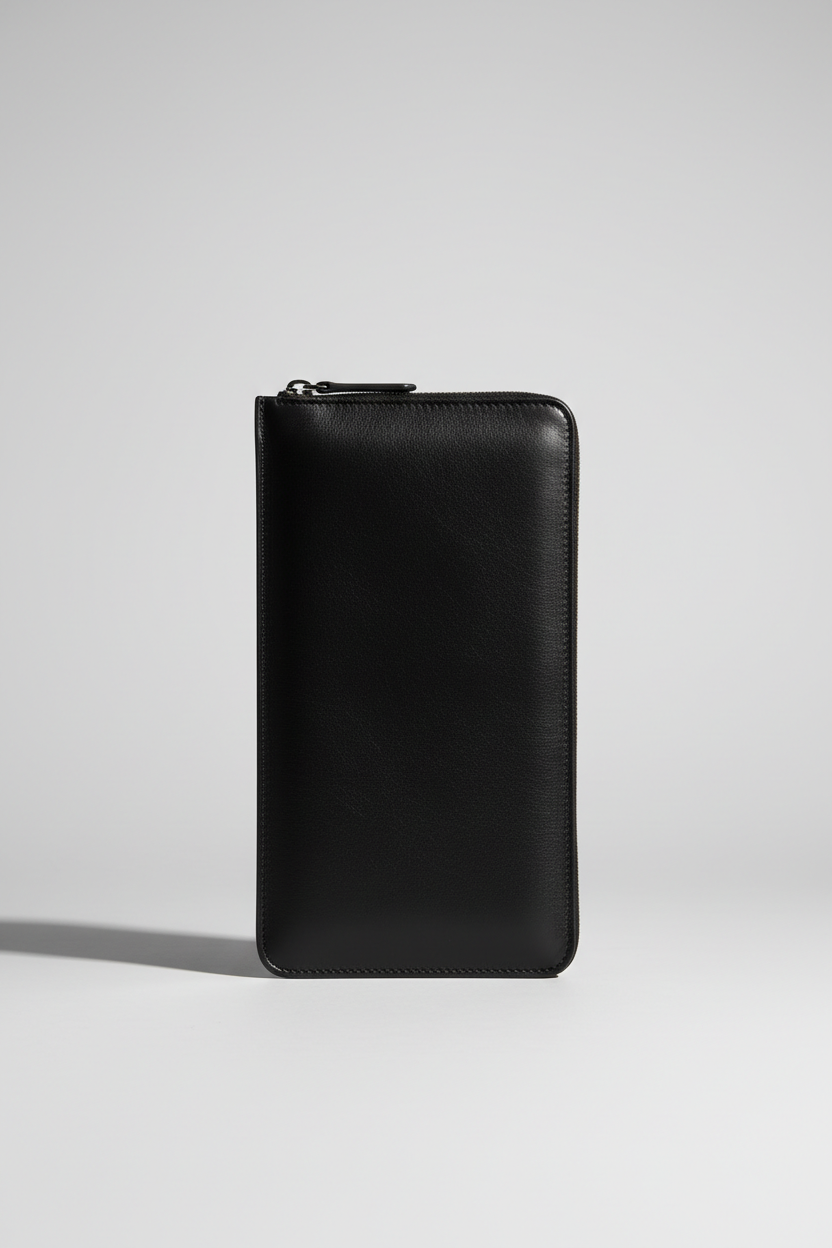 Quiet Luxury Tablet Pochette in Velvet Eclipse Black Premium Soft Grain Leather – Front View