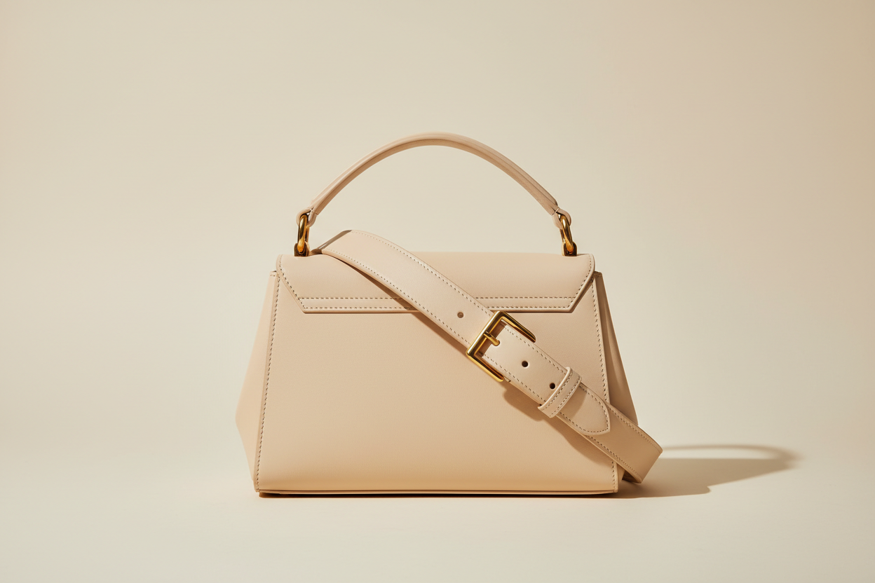 Sculpted Designer Shoulder Bag in Cream Beige, back view