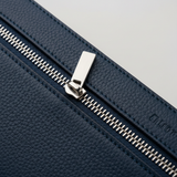 Premium Zip Work Portfolio in Ocean Ink Blue Soft-Touch Premium Leather – Leather & Zipper Detail