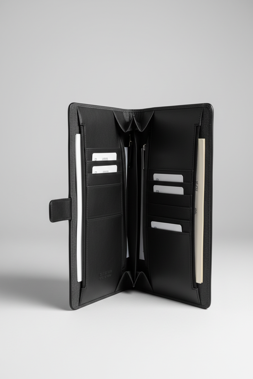 Elite Leather Document Holder in Titan Black Refined Smooth Leather – Interior View